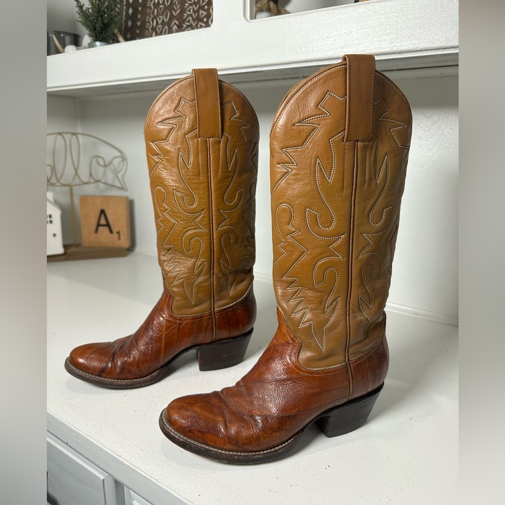 Vintage Renegade Cowboy Boots Youth Girls Size 4 Eel Skin Foot Brown Western